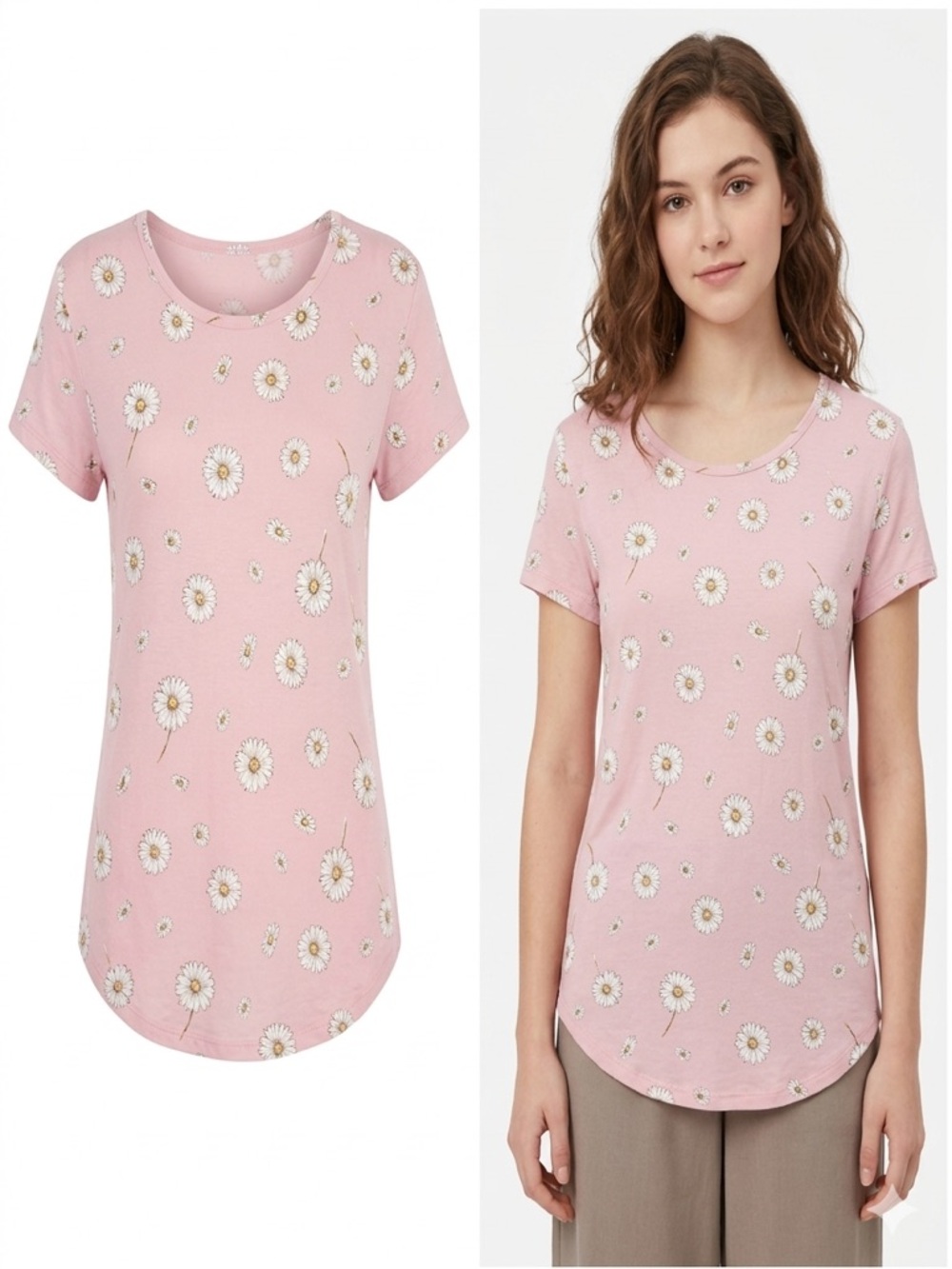 Women's Pink Daisy Print Short Sleeve Tee by